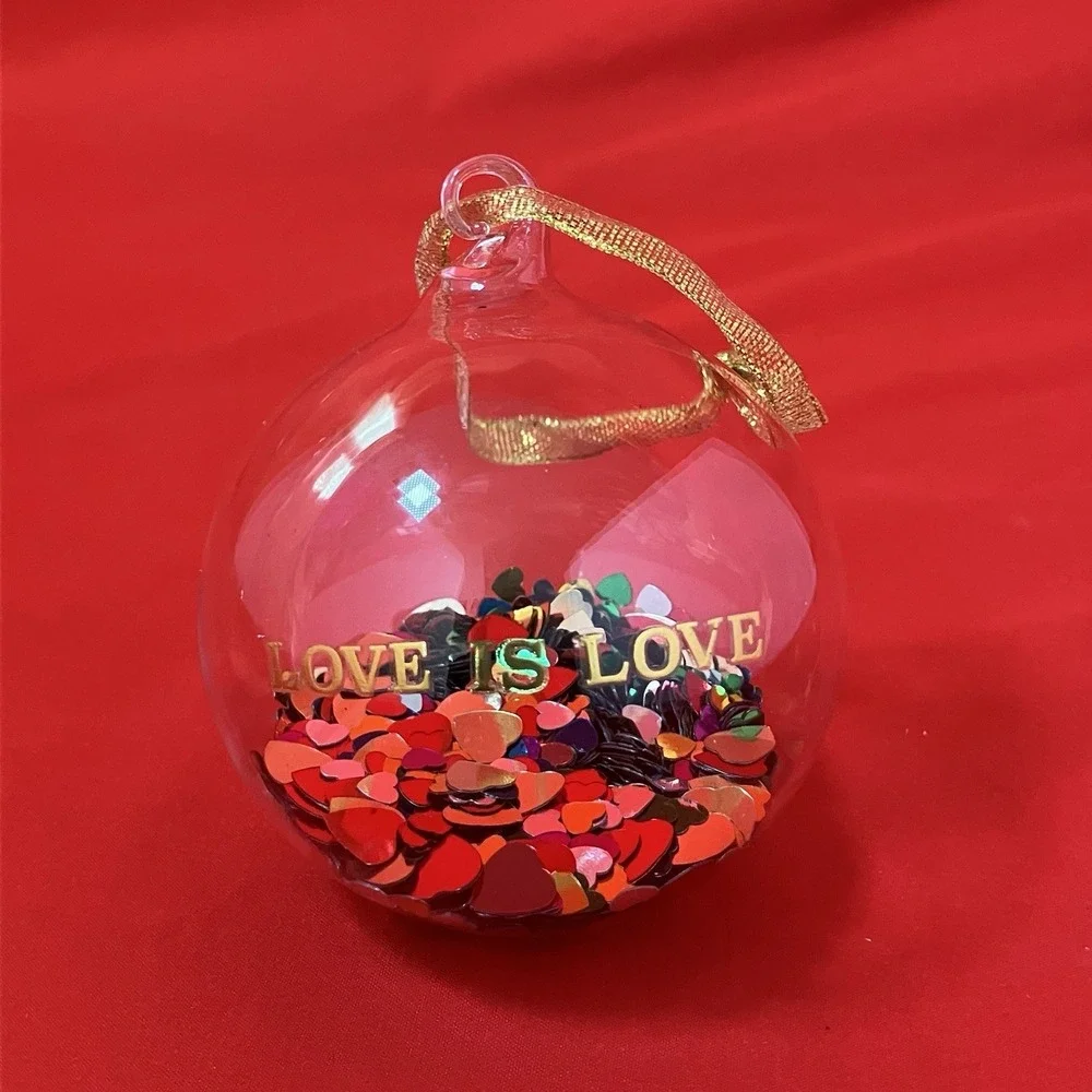 Pottery Barn West Elm Christmas Ornament Love Is Love Heart Confetti Hand Blown